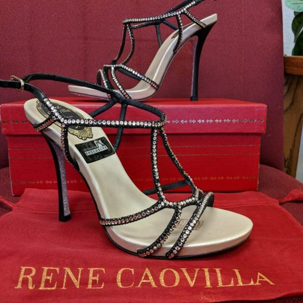 BRAND NEW Rene Caovilla Heels, Black, Size 7 - Picture 1 of 6